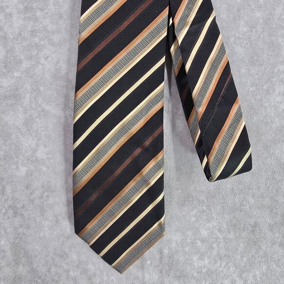 Sean John Black Stripe Brown Executive Corporate Gold 100% Silk Men's Neck Tie - Picture 5 of 5